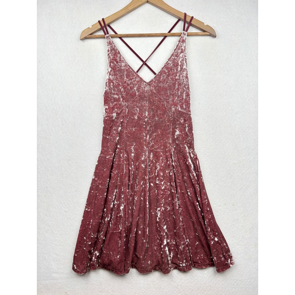 Velvet Crushed Spaghetti-Strap Dress in Dusty Rose